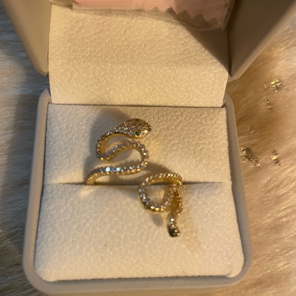 Dazzling Gold Snake Ring with Crystals Adjustable